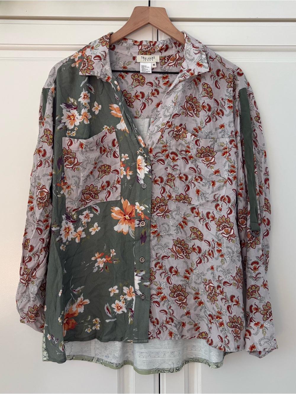 Tru Luxe Medium Floral Mix Print Button Down Shirt